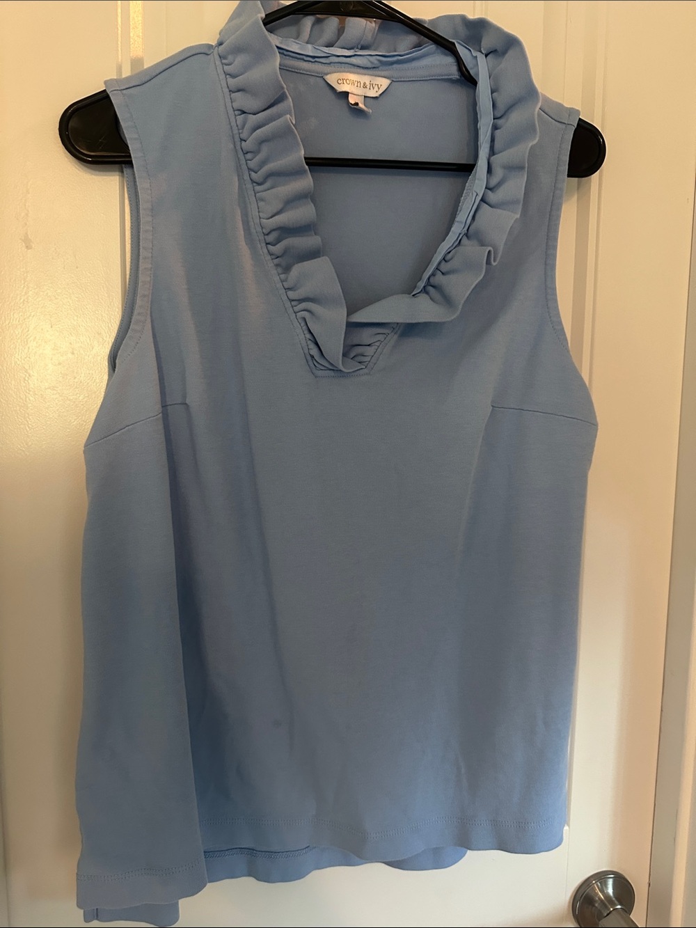 crown & ivy Light Blue Ruffle V-Neck Sleeveless Camisole